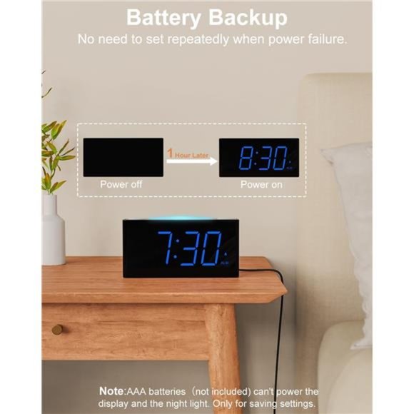 Digital Alarm Clock Bedroom 7 Color Night Light USB Chargers Large Number Screen - Picture 2 of 5